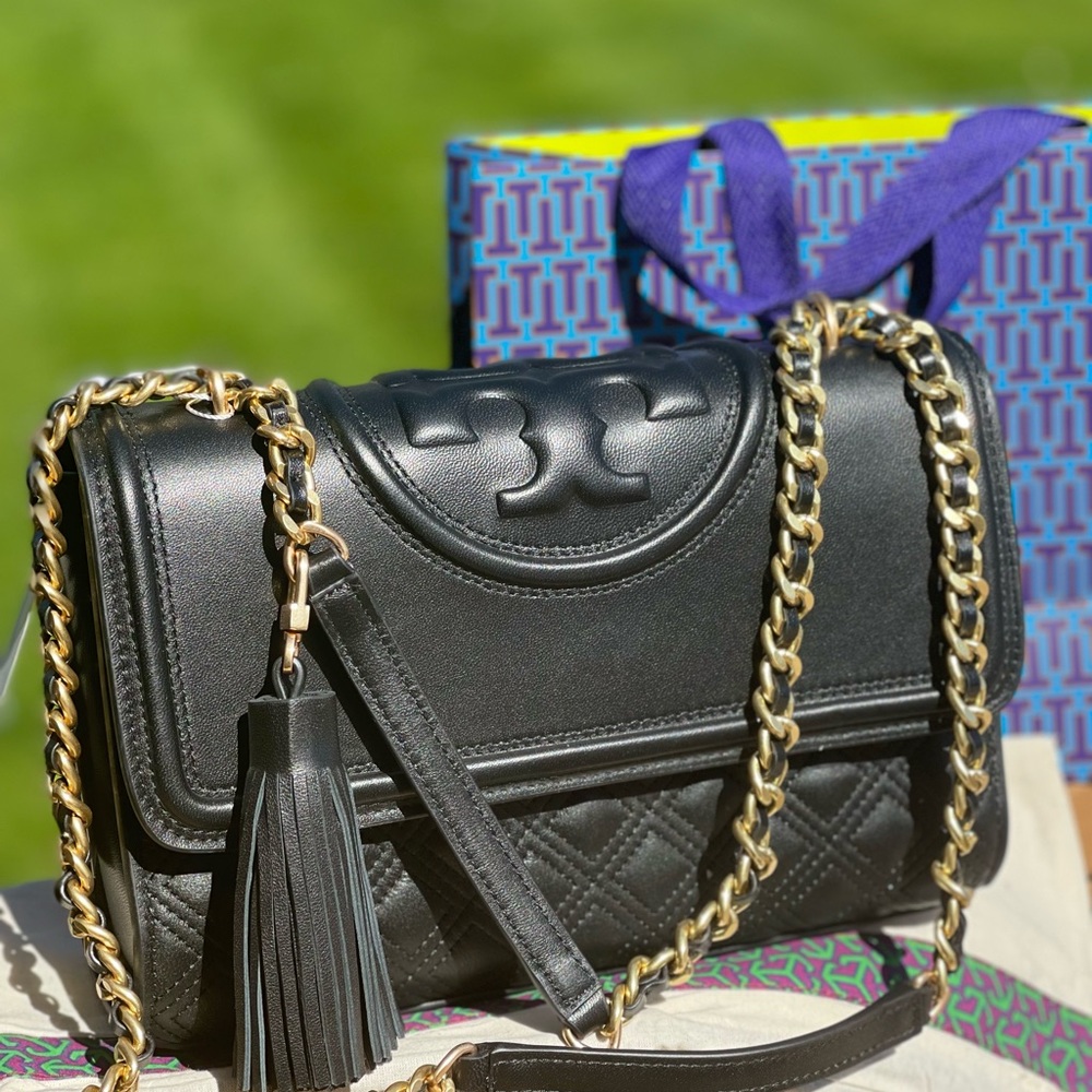 NWT BLACK TORY BURCH FLEMING CONVERTIBLE SHOULDER BAG-$598